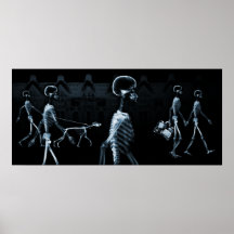 X-Ray Skeletons Midnight Stroll Black Blue Print