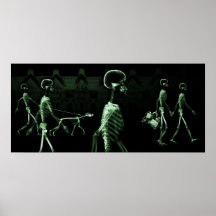 X-Ray Skeletons Midnight Stroll Black Green Posters