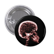 X-RAY SKULL BRAIN - RED PINBACK BUTTON