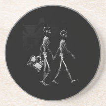 X-RAY VISION SKELETON COUPLE TRAVELING B&W DRINK COASTER