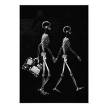 X-RAY VISION SKELETON COUPLE TRAVELING B&W CUSTOM INVITES