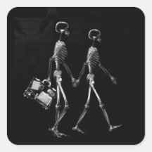X-RAY VISION SKELETON COUPLE TRAVELING B&W STICKER