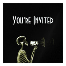 X-RAY VISION SKELETON ON MEGAPHONE - YELLOW CUSTOM INVITES