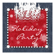 Xmas Denim Diamonds Wedding Chandelier Floral Red Custom Invites