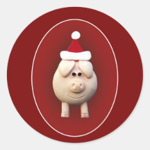 Xmas Piggy Round Stickers
