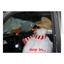 XmasCard '04 Drivingsnowman 004, Hop in...