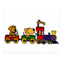 XX- Cartoon Train with Dogs and Giraffe Postcards