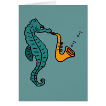 XX- Seahorse Playing Saxophone Greeting Card