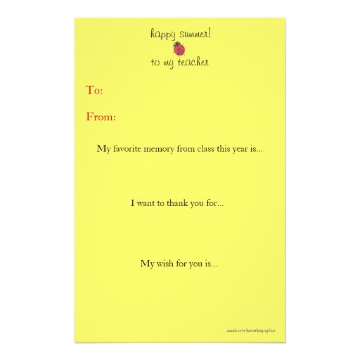 Year-end teacher thank you note custom stationery
