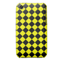 Yellow and Black Diagonal Checkerboard Design iPhone 3 Case-Mate Case