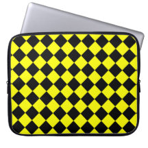 Yellow and Black Diagonal Checkerboard Design Laptop Computer Sleeves