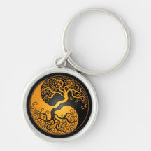 Yellow and Black Yin Yang Tree Keychains