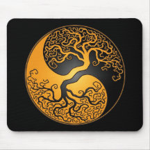Yellow and Black Yin Yang Tree Mousemat