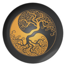 Yellow and Black Yin Yang Tree Plate