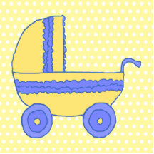 Yellow and Blue Baby Stroller. Photo Cut Outs