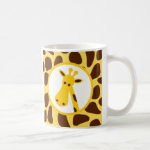 Yellow and Brown Giraffe Spots and Giraffe Head Coffee Mug