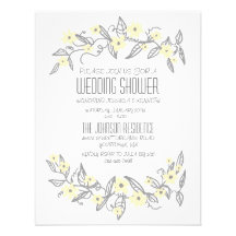 Yellow and Gray Floral Banners Wedding Shower Custom Invitation