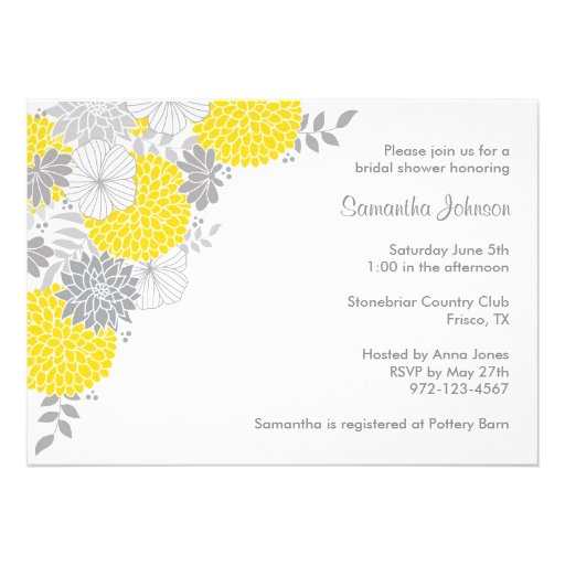 Yellow and Gray Floral Bridal Shower Invitations Custom Announcement