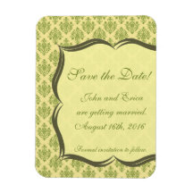 Yellow and Green Damask Save the Dates Flexible Magnet