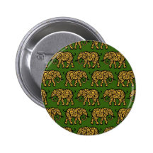 Yellow and Green Swirling Elephant Pattern Pinback Button