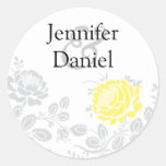 Yellow and Grey Damask Envelope Seal stickers