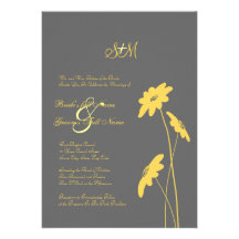 Yellow and Grey Wildflowers Wedding Invitation 5x7