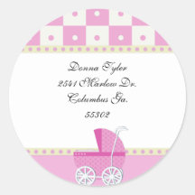 Yellow and Pink Baby Carriage Address Stickers