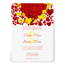 Yellow and Red Heart Roses Wedding Invitation