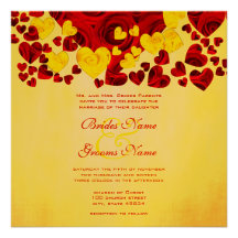 Yellow and Red Heart Roses Wedding Invitation
