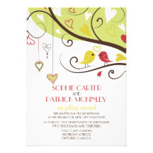 Yellow and Red Lovebirds Wedding Invitation