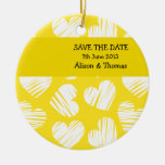 Yellow and white hearts 'Save the date' Ornament