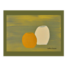 Yellow and White Jugs on Green Background Post Cards