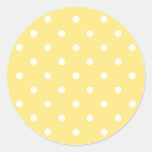 Yellow and White Polka Dots Pattern. Round Stickers
