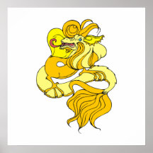 Yellow asian dragon posters