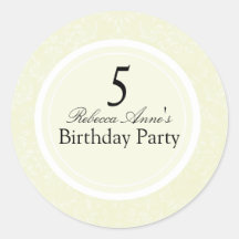 Yellow & Black Damask Kids Birthday Party Sticker