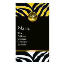 YELLOW  BLACK WHITE ZEBRA FUR MONOGRAM,Topaz Business Cards
