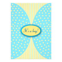 Yellow & Blue Stripes Dots Baby Shower Invitations