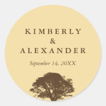 Yellow brown oak tree wedding favour label seal stickers