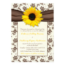 Yellow Brown Ribbon Floral Sunflower Wedding invitations