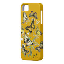 Yellow Butterfly Botanical, Monogrammed iPhone 5 Cover