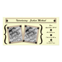 Yellow Buttons & Brackets Birth Announcement Customised Photo Card
