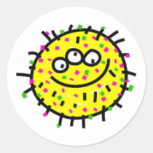 Yellow Cartoon Germ Round Sticker