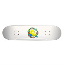 yellow chick colourful wreath of flowers.png skate deck