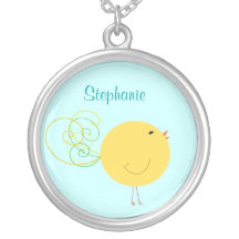 Yellow Curly Birdie Personalised Necklace