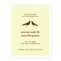 Yellow custom save the date love birds flat card post cards