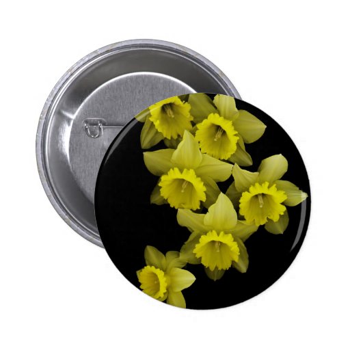 Yellow Daffodils On Black Button