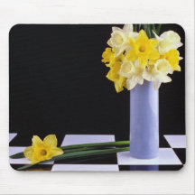 yellow Daffodils on chequered table flowers Mouse Mat