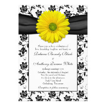 Yellow Daisy Black White Floral Wedding Invitation