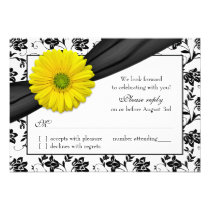 Yellow Daisy Black White Floral Wedding RSVP invitations