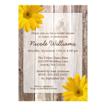 Yellow Daisy Rustic Barn Wood Bridal Shower Personalised Invitation